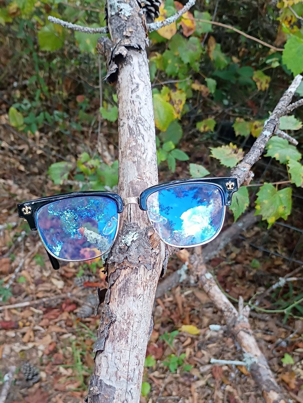 Black Frame Sunglasses with Blue Mirrored Lenses